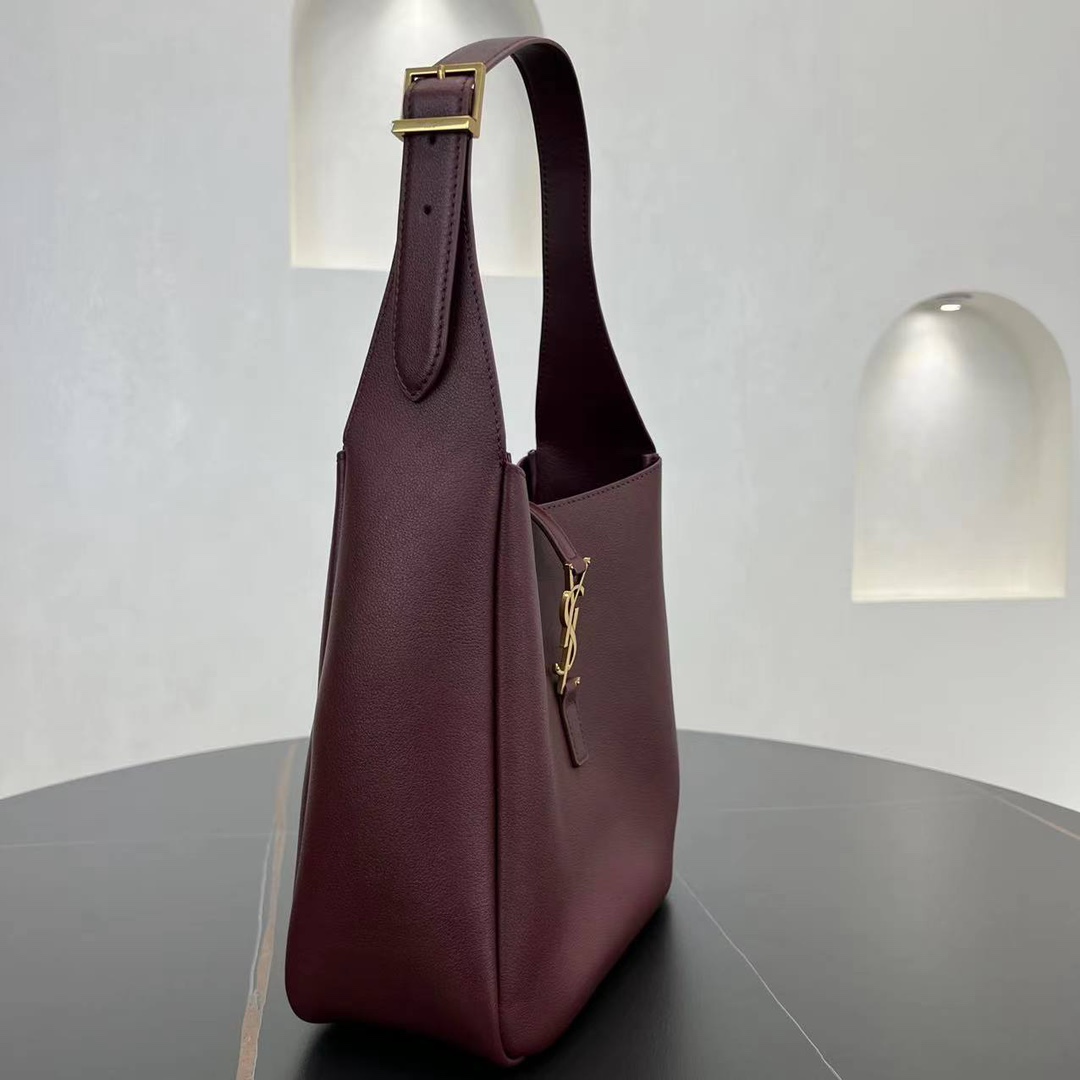 Saint Laurent LE 5 A 7 Small Soft Grained Calfskin Shoulder Bag Handbag Wine Red 713938